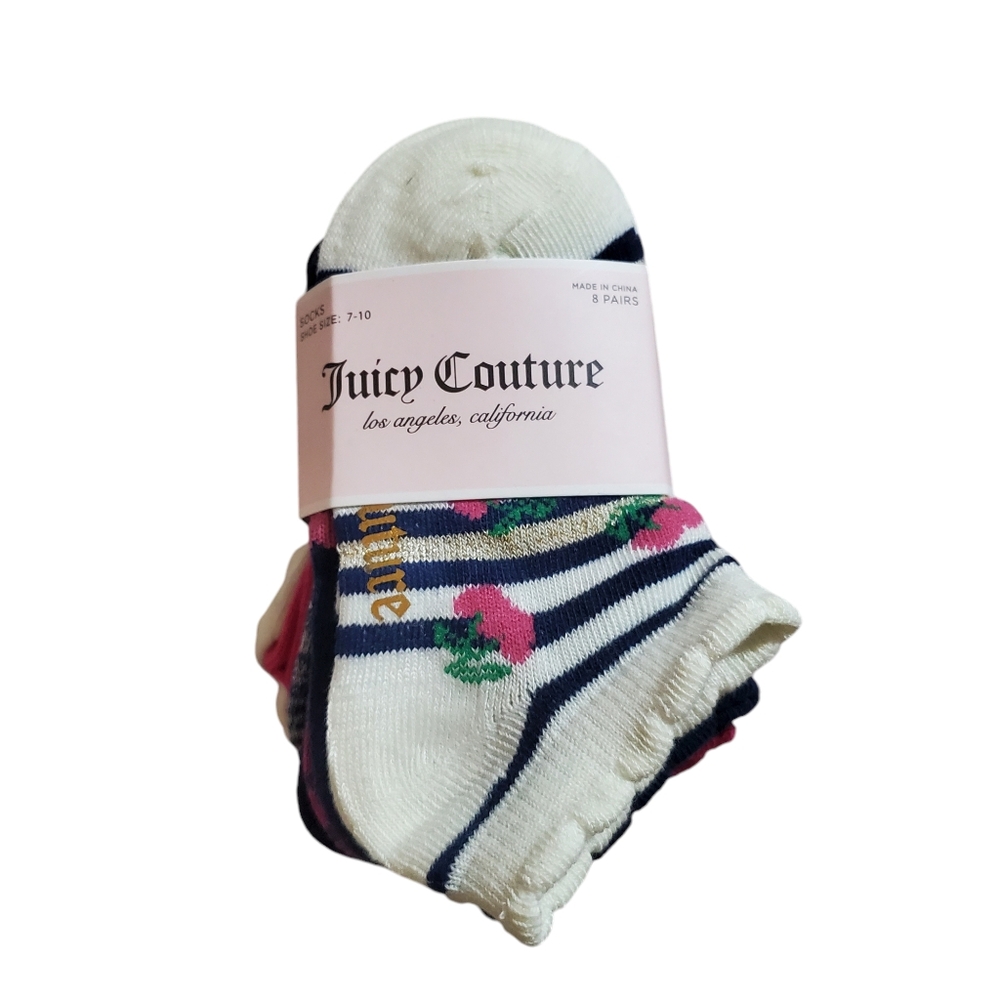 Juicy Couture Girls Ankle Socks Assorted Colors Patterns Size‎ 7-10 New 8 Pairs